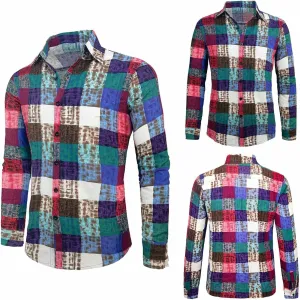 Men's Linen Shirts Striped Ethnic Style Long Sleeve Button Down Shirt Vintage Aztec Casual Trendy Summer Clothes 2025