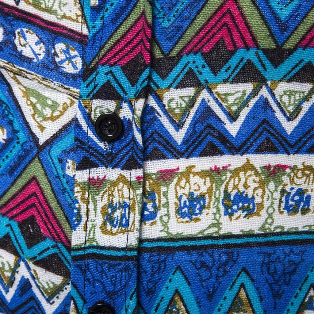 Men's Linen Shirts Striped Ethnic Style Long Sleeve Button Down Shirt Vintage Aztec Casual Trendy Summer Clothes 2025