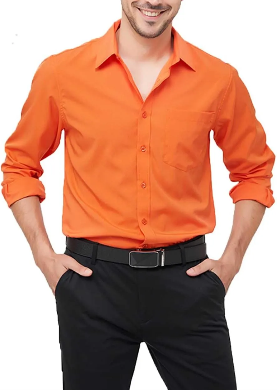 Men's Long Sleeve Dress Shirts Regular Fit and Wrinkle Free Stretch Buttown Down Shirt with Pocket