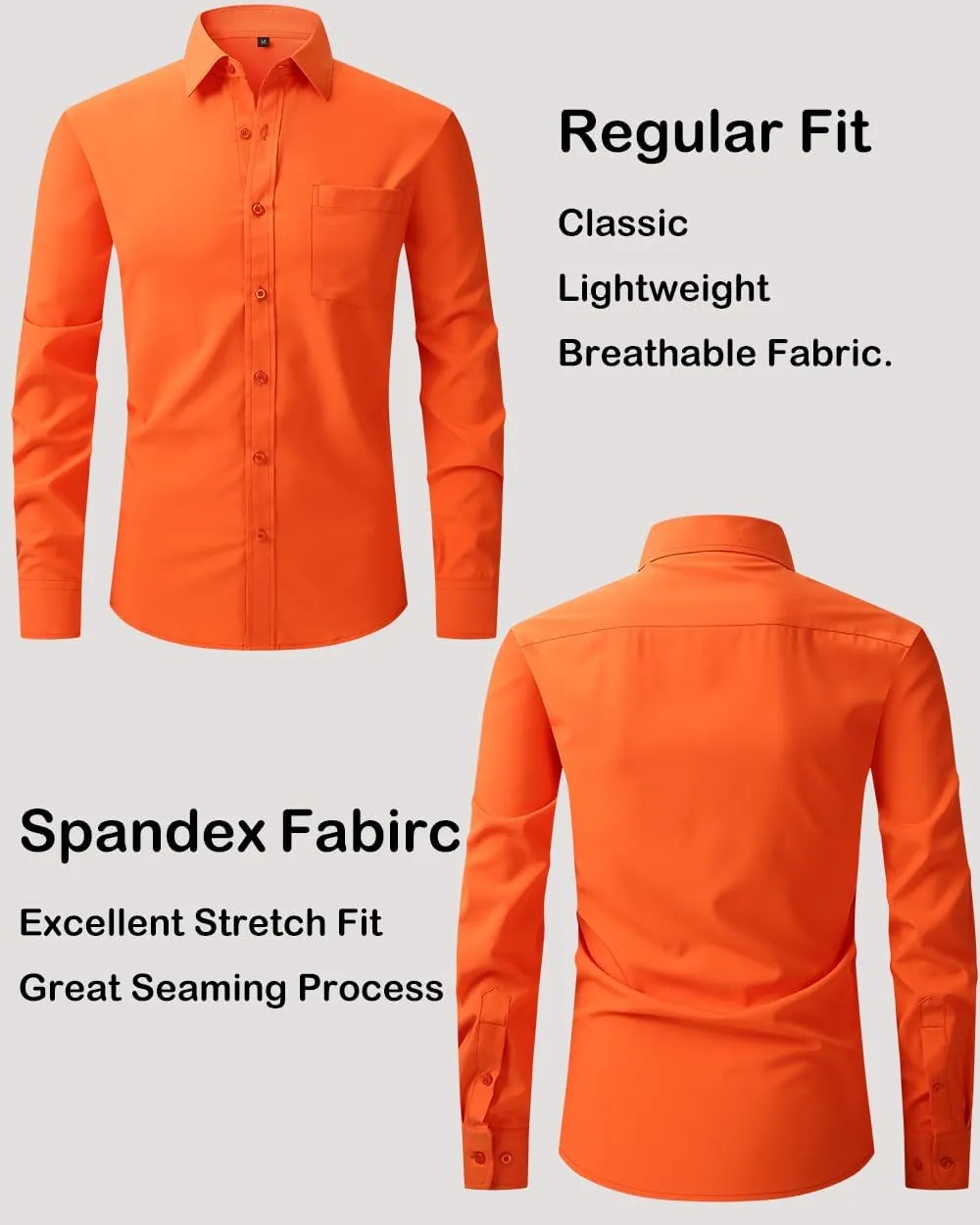 Men's Long Sleeve Dress Shirts Regular Fit and Wrinkle Free Stretch Buttown Down Shirt with Pocket