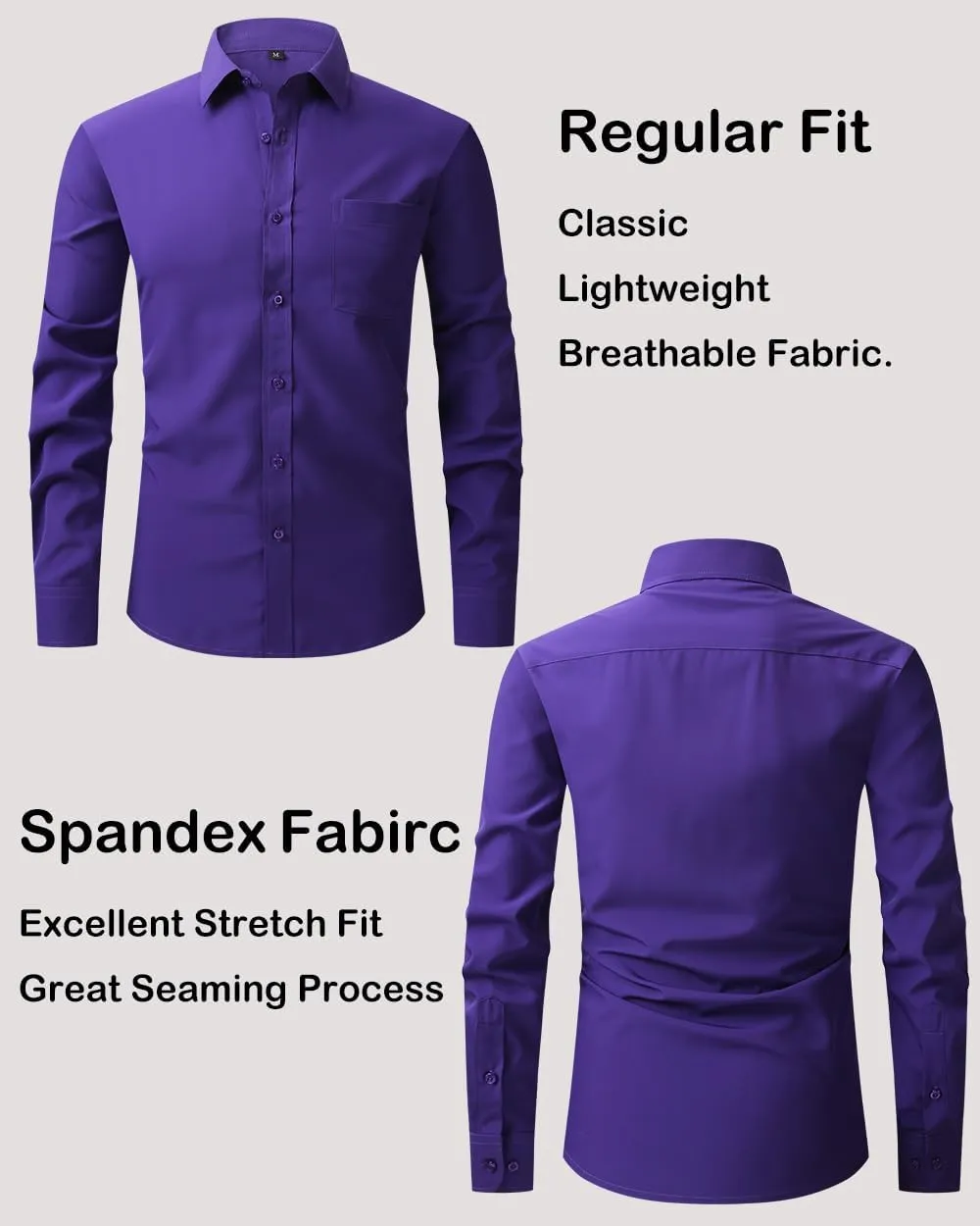 Men's Long Sleeve Dress Shirts Regular Fit and Wrinkle Free Stretch Buttown Down Shirt with Pocket