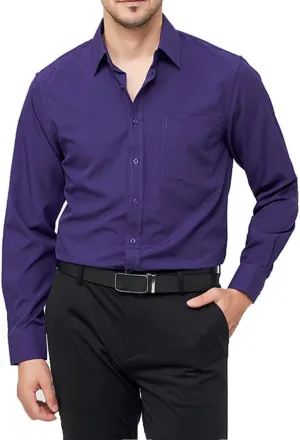 Men's Long Sleeve Dress Shirts Regular Fit and Wrinkle Free Stretch Buttown Down Shirt with Pocket