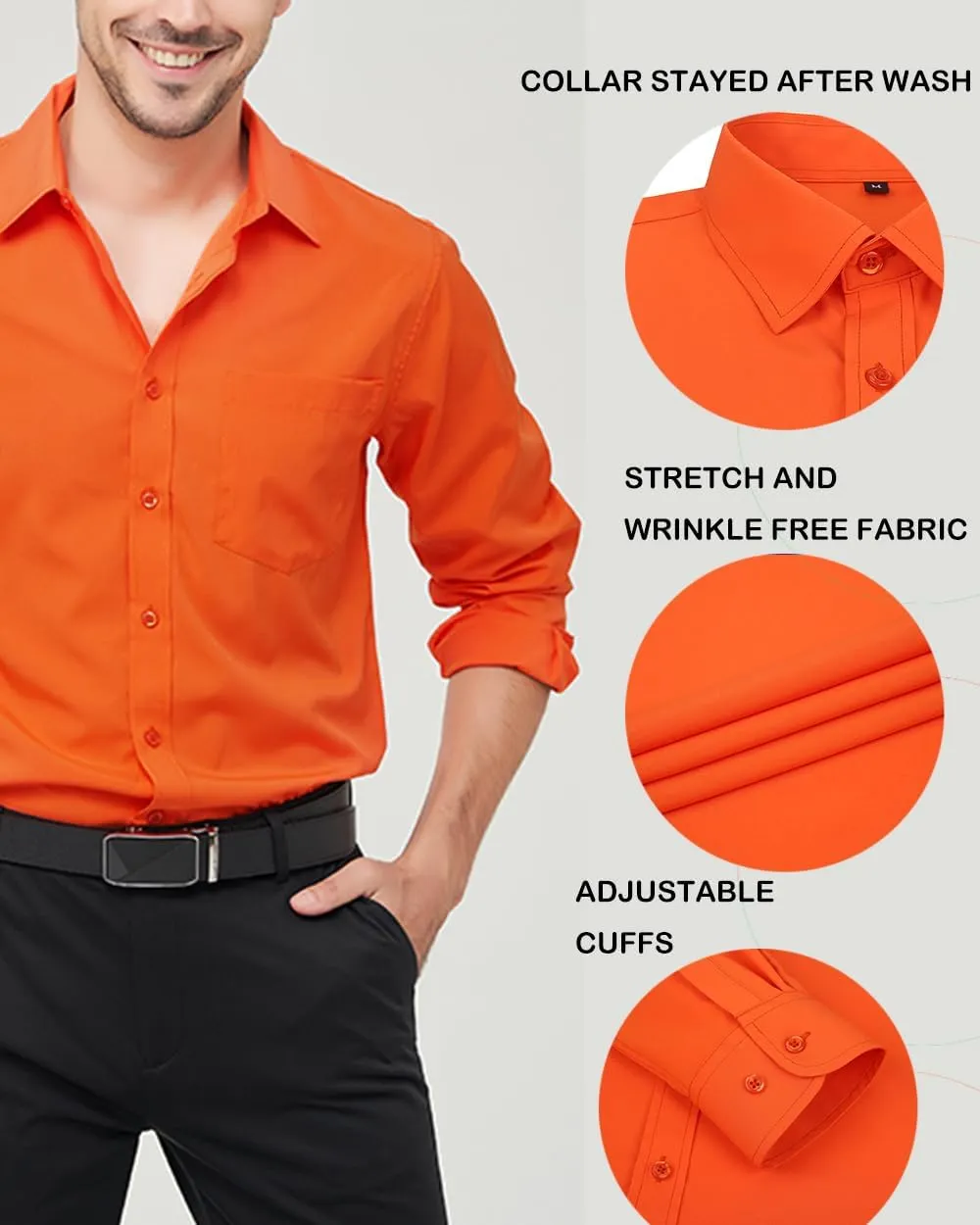 Men's Long Sleeve Dress Shirts Regular Fit and Wrinkle Free Stretch Buttown Down Shirt with Pocket