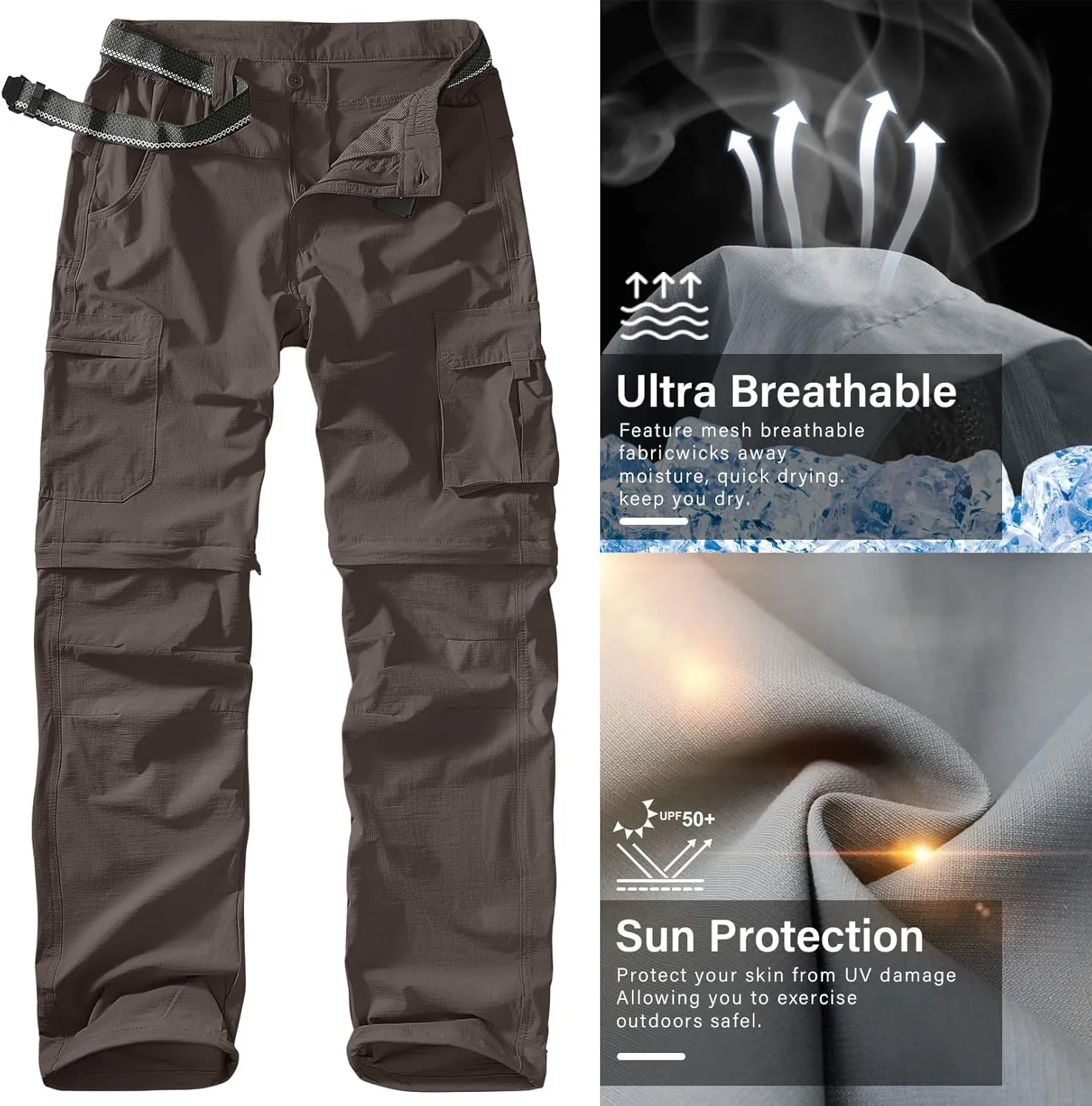 Men's Outdoor Quick Dry Convertible Lightweight Hiking Fishing Zip Off Safari Trousers