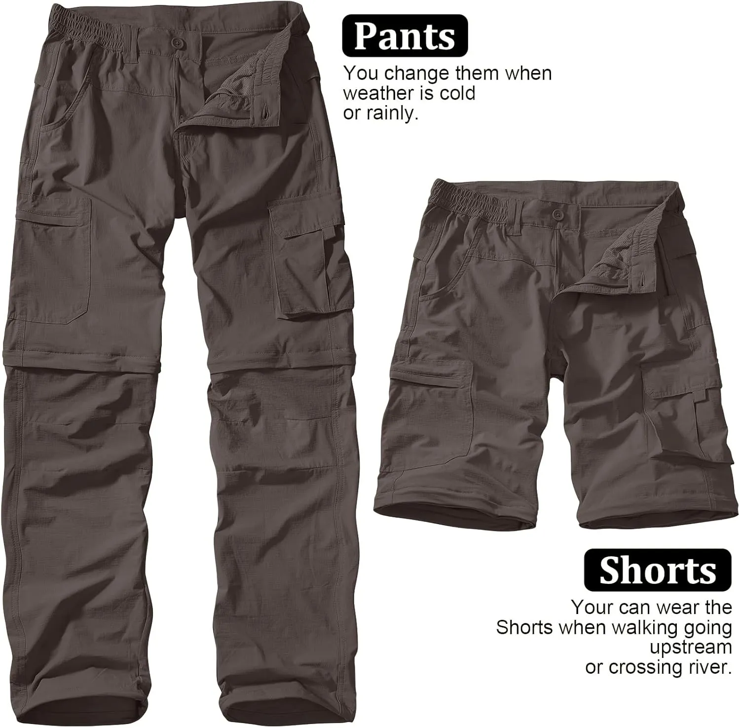 Men's Outdoor Quick Dry Convertible Lightweight Hiking Fishing Zip Off Safari Trousers