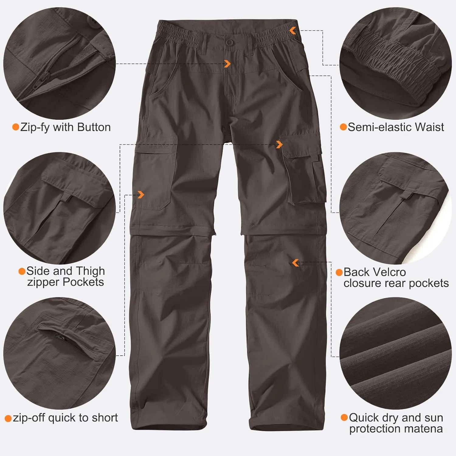 Men's Outdoor Quick Dry Convertible Lightweight Hiking Fishing Zip Off Safari Trousers