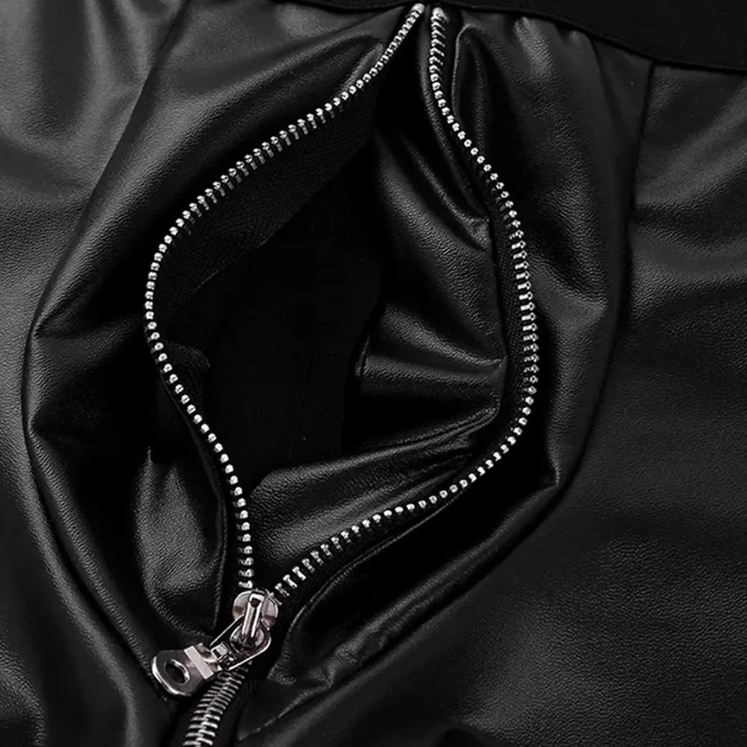 Men's PU Leather Boxer Brief Sexy Zipper Front Underwear Bulge Pouch Panties Low Waist Bikini Breathable Lingerie