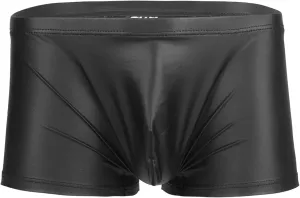 Men's Sexy Patent Leather Boxer Briefs Bulge Pouch Underwear Low Waist Panties Stretch Breathable Swimsuit Boyshorts