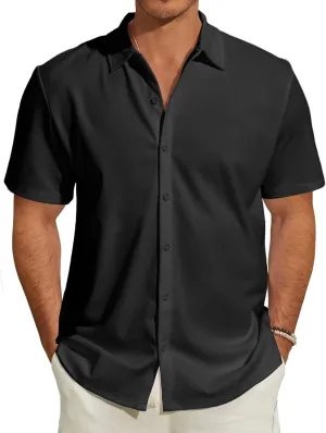 Men's Short Sleeve Dress Shirts Stretch Wrinkle Free Casual Button Down Solid Formal Top