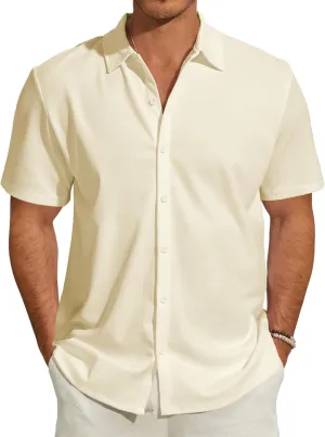 Men's Short Sleeve Dress Shirts Stretch Wrinkle Free Casual Button Down Solid Formal Top
