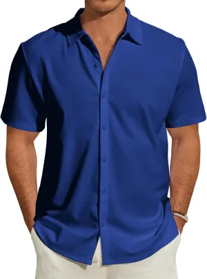 Men's Short Sleeve Dress Shirts Stretch Wrinkle Free Casual Button Down Solid Formal Top