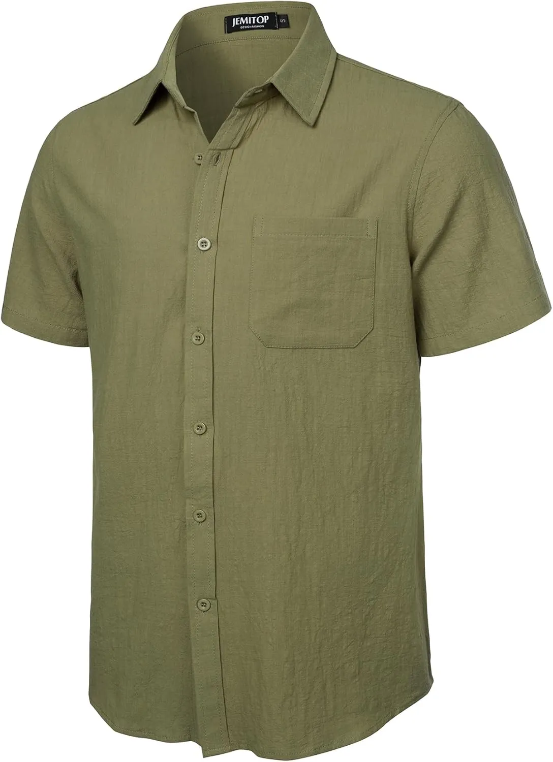 Mens Summer Cotton Linen Short Sleeve Button Down Shirt Casual Lightweight Tops with Pockets for Beach Vacation