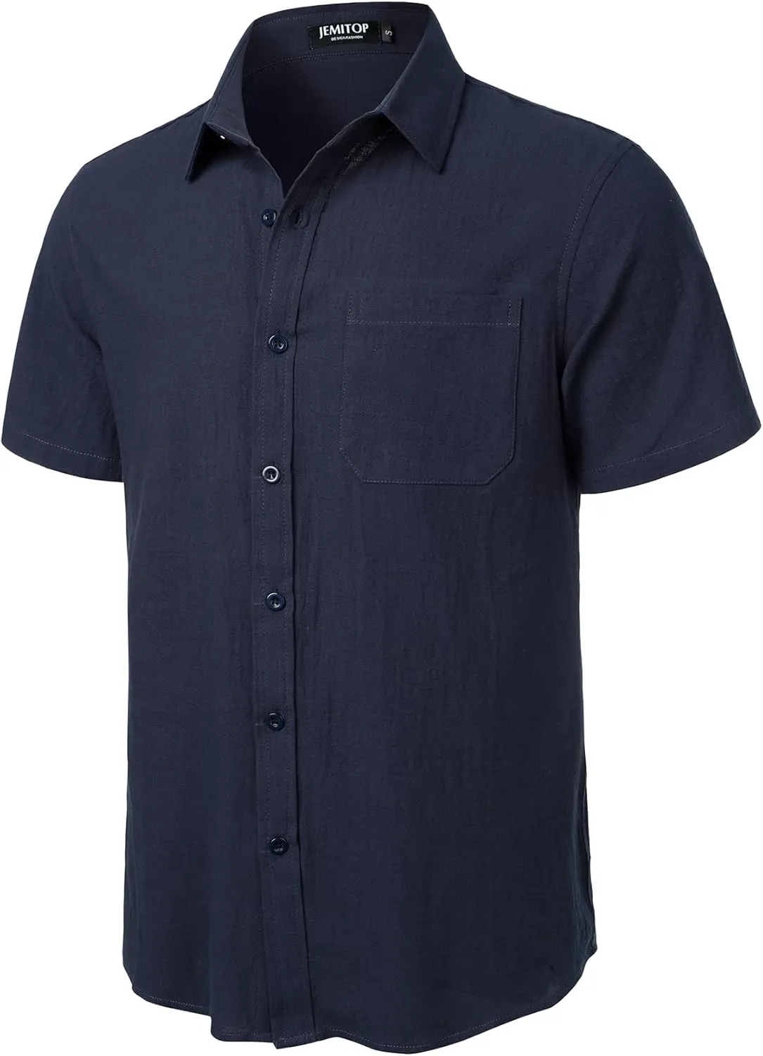Mens Summer Cotton Linen Short Sleeve Button Down Shirt Casual Lightweight Tops with Pockets for Beach Vacation