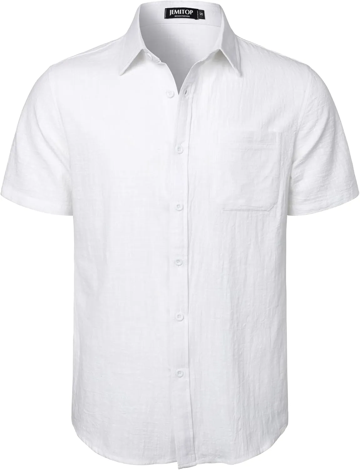 Mens Summer Cotton Linen Short Sleeve Button Down Shirt Casual Lightweight Tops with Pockets for Beach Vacation