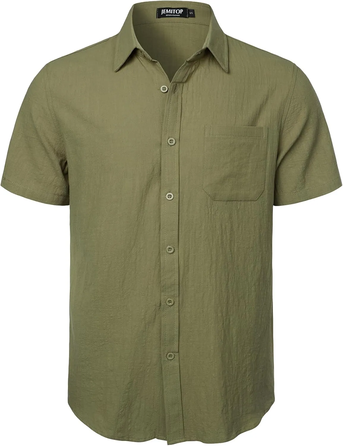Mens Summer Cotton Linen Short Sleeve Button Down Shirt Casual Lightweight Tops with Pockets for Beach Vacation