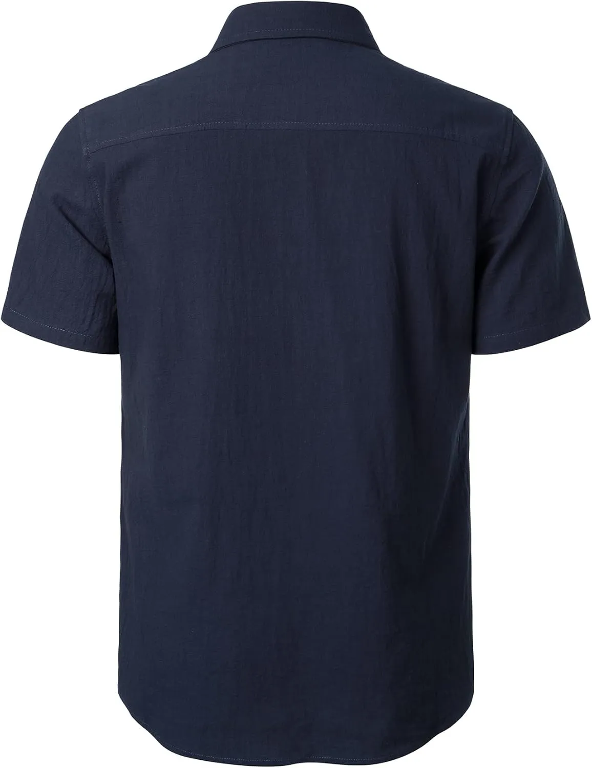 Mens Summer Cotton Linen Short Sleeve Button Down Shirt Casual Lightweight Tops with Pockets for Beach Vacation