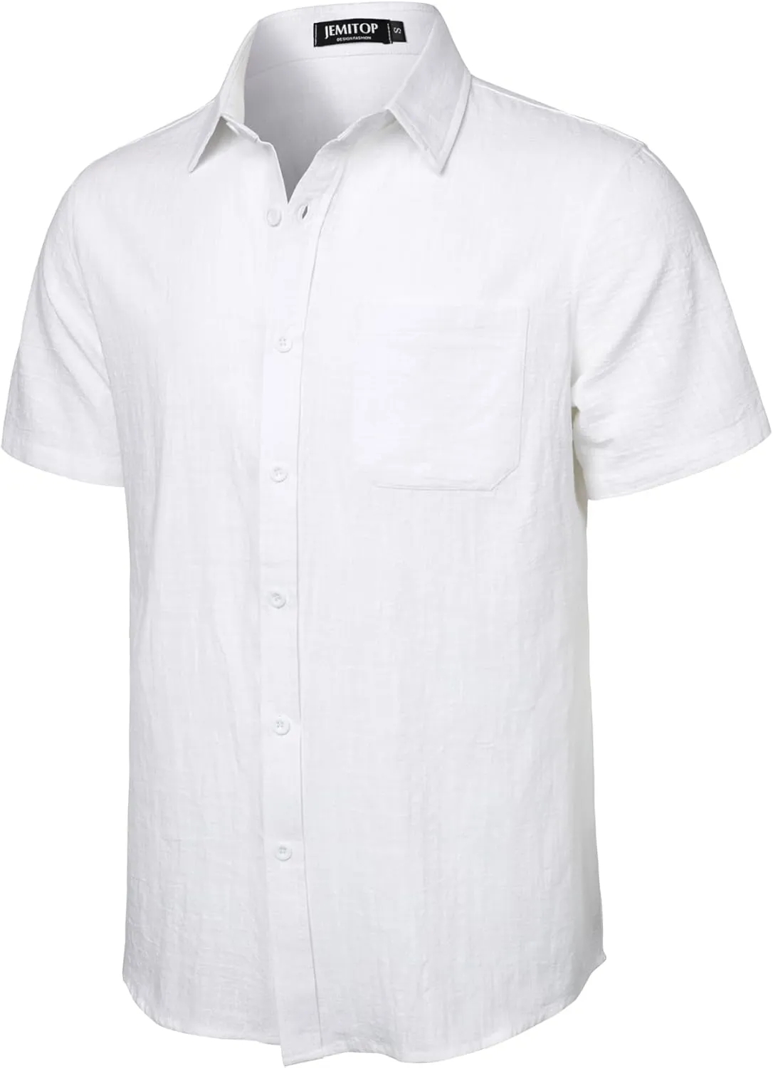 Mens Summer Cotton Linen Short Sleeve Button Down Shirt Casual Lightweight Tops with Pockets for Beach Vacation