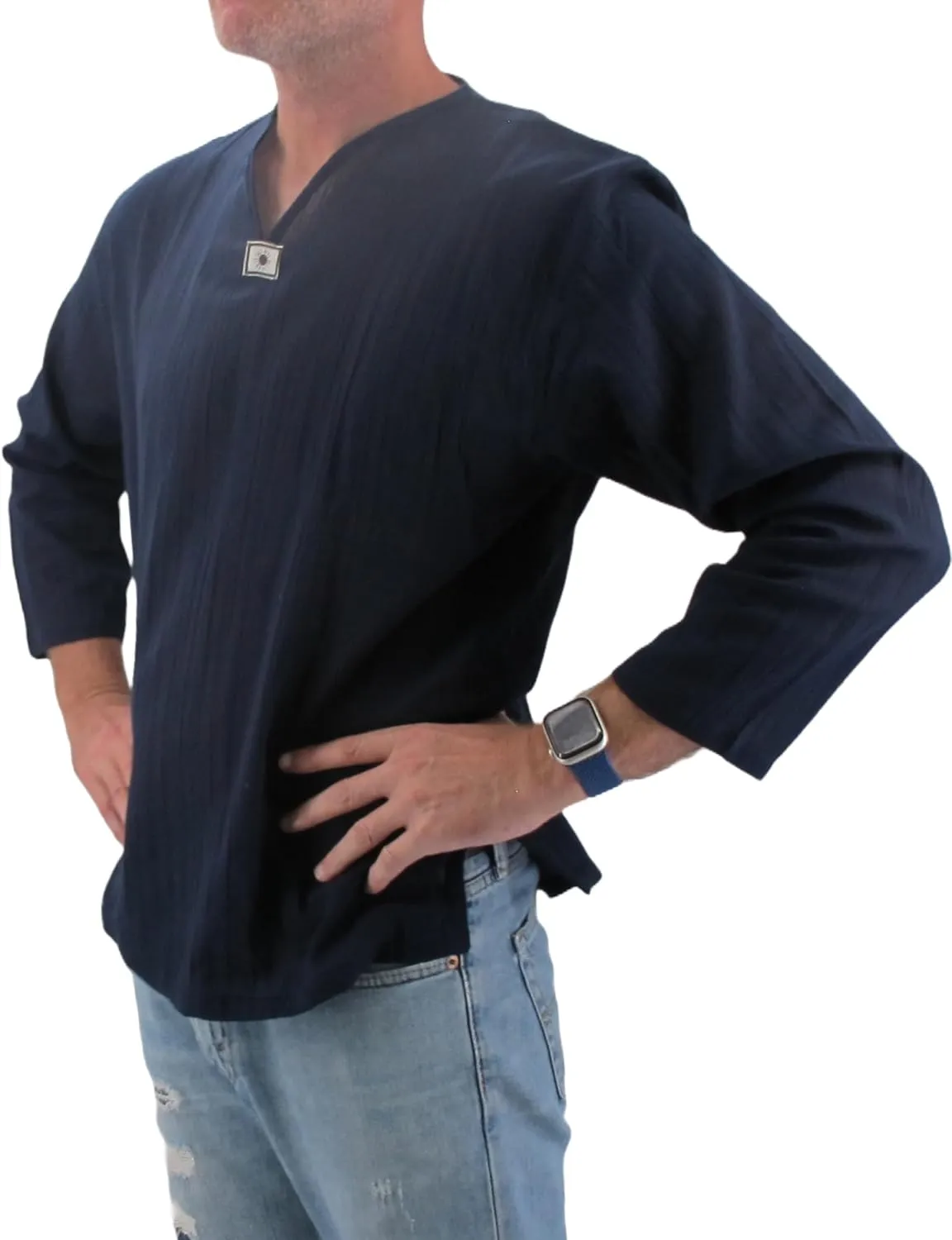 Men's Summer T-Shirt 100% Cotton Hippie Shirt V-Neck Beach Yoga Top