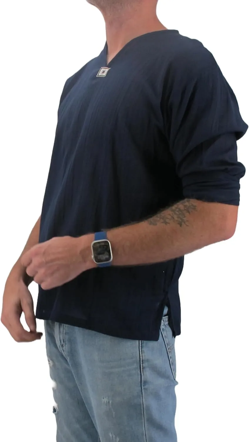 Men's Summer T-Shirt 100% Cotton Hippie Shirt V-Neck Beach Yoga Top