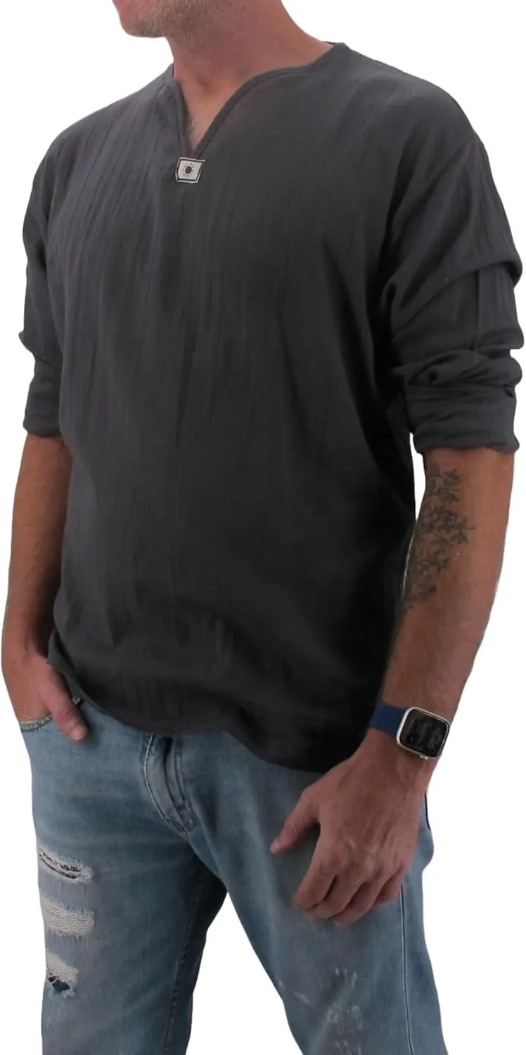 Men's Summer T-Shirt 100% Cotton Hippie Shirt V-Neck Beach Yoga Top