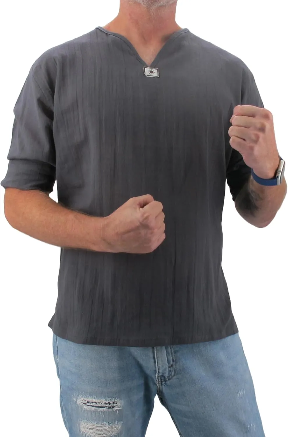 Men's Summer T-Shirt 100% Cotton Hippie Shirt V-Neck Beach Yoga Top