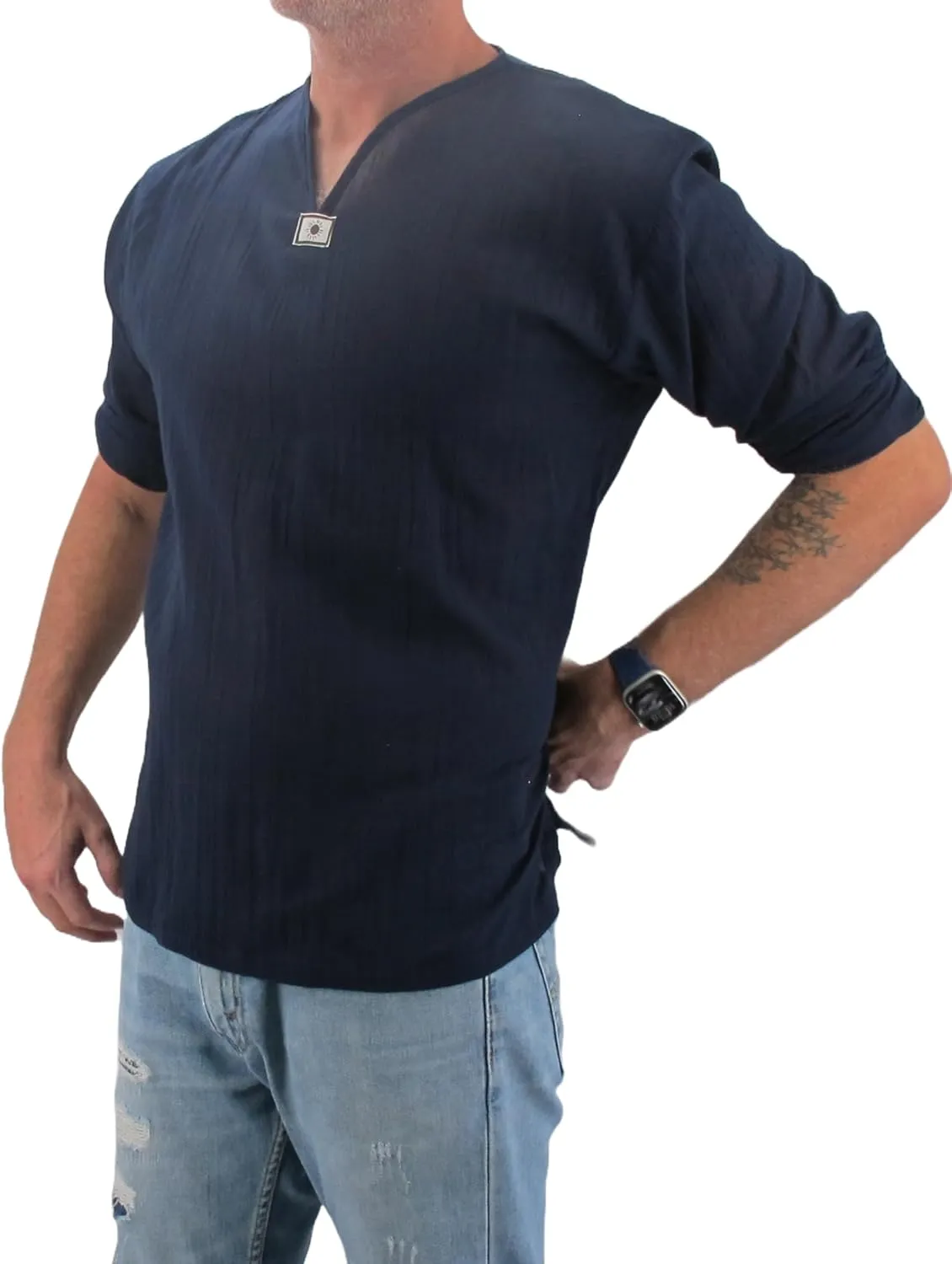 Men's Summer T-Shirt 100% Cotton Hippie Shirt V-Neck Beach Yoga Top