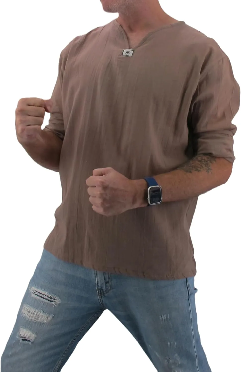 Men's Summer T-Shirt 100% Cotton Hippie Shirt V-Neck Beach Yoga Top
