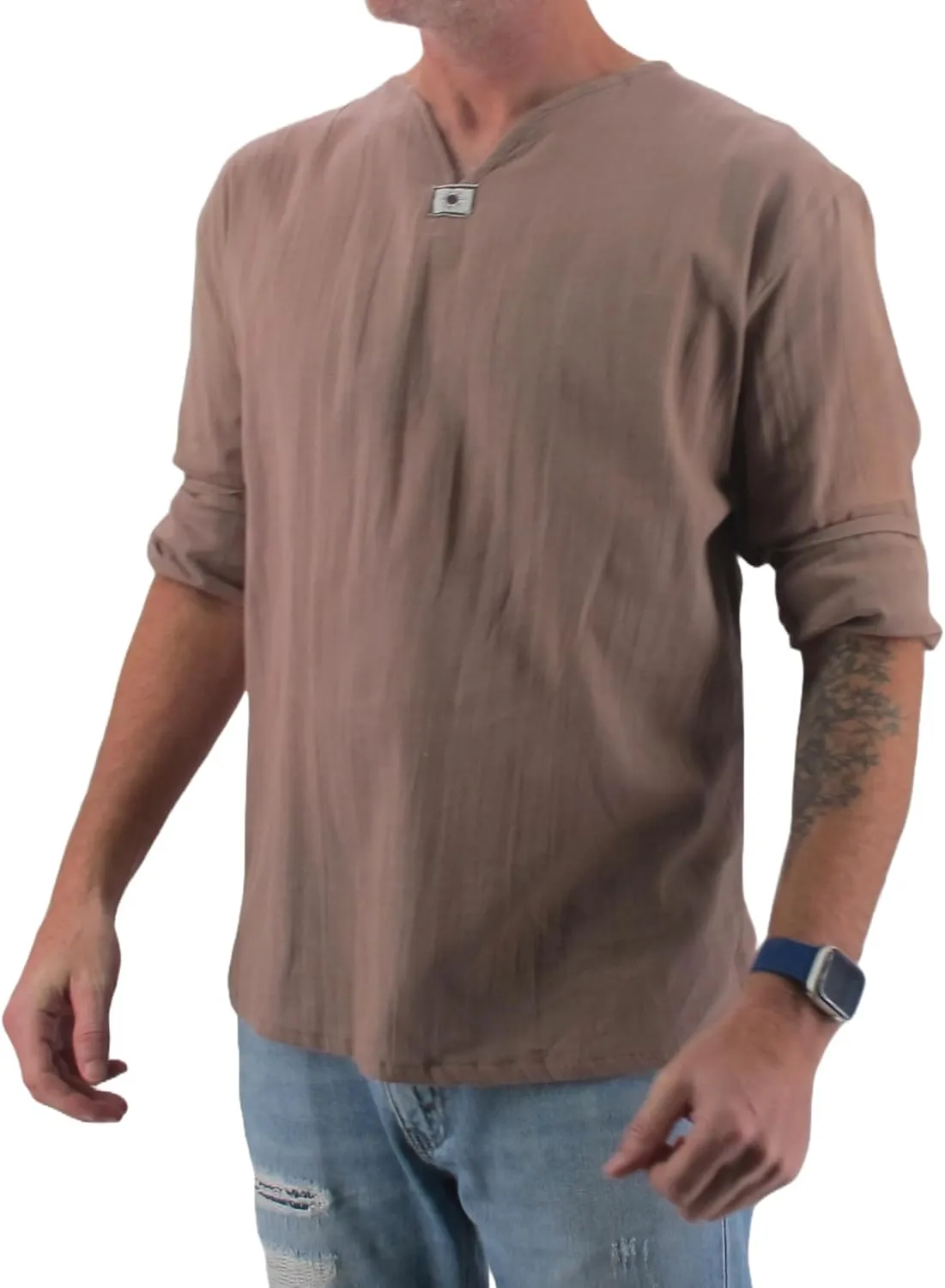 Men's Summer T-Shirt 100% Cotton Hippie Shirt V-Neck Beach Yoga Top