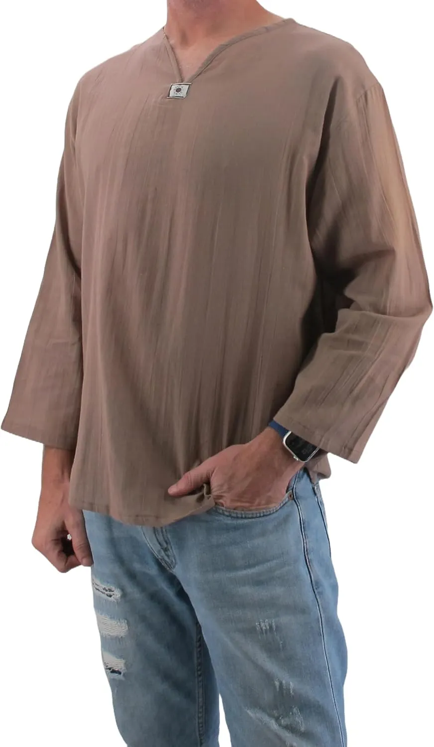 Men's Summer T-Shirt 100% Cotton Hippie Shirt V-Neck Beach Yoga Top