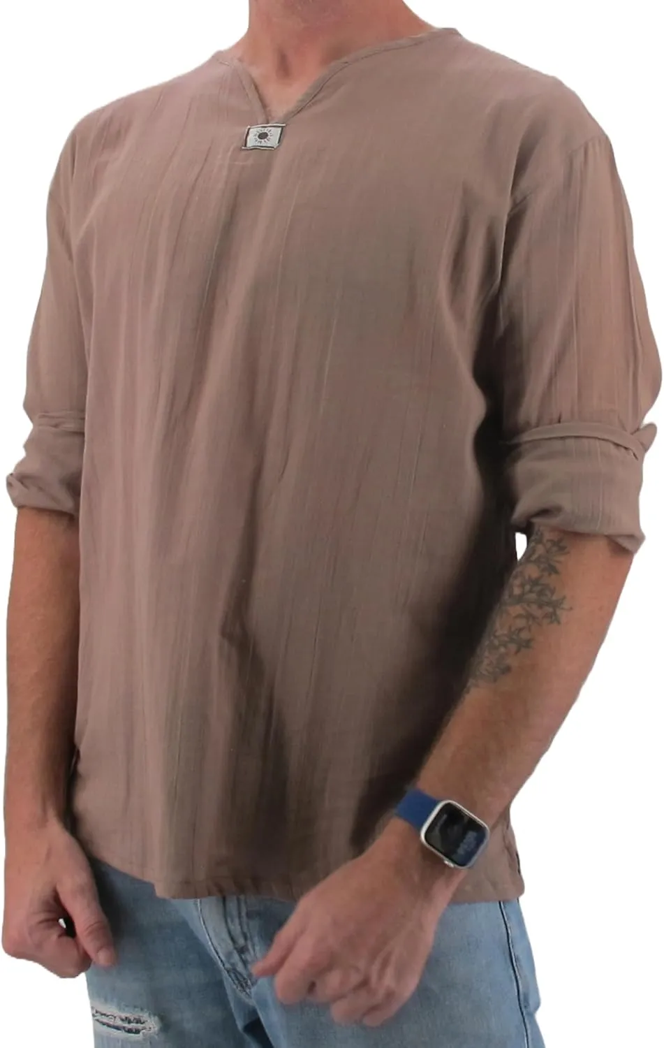 Men's Summer T-Shirt 100% Cotton Hippie Shirt V-Neck Beach Yoga Top