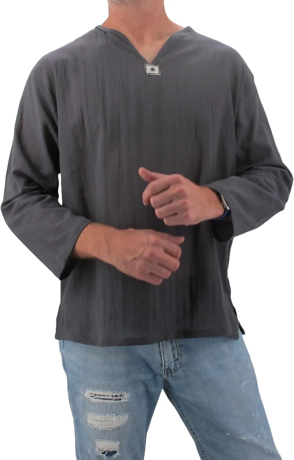 Men's Summer T-Shirt 100% Cotton Hippie Shirt V-Neck Beach Yoga Top
