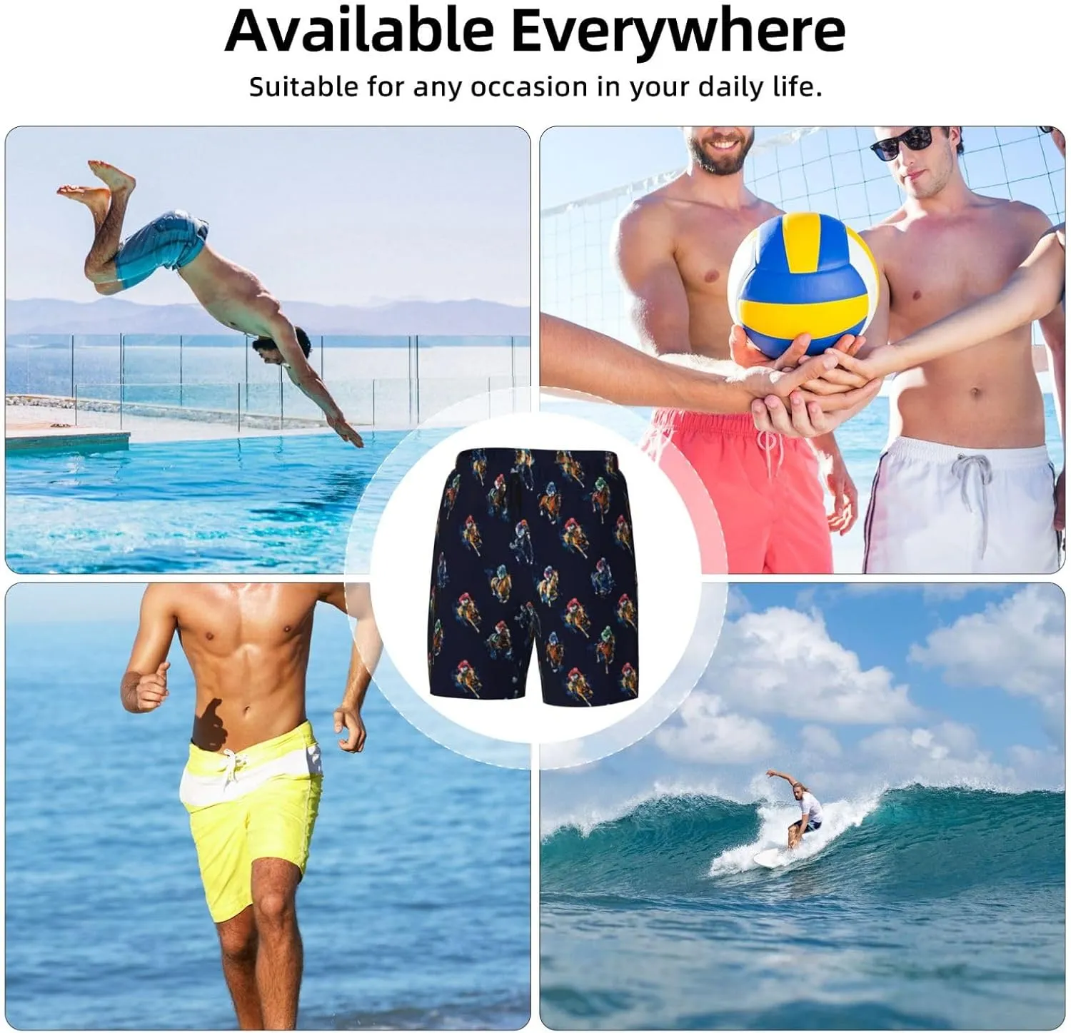 Mens Swim Trunks with Compression Liner 9 Inch Inseam Quick Dry Board Shorts