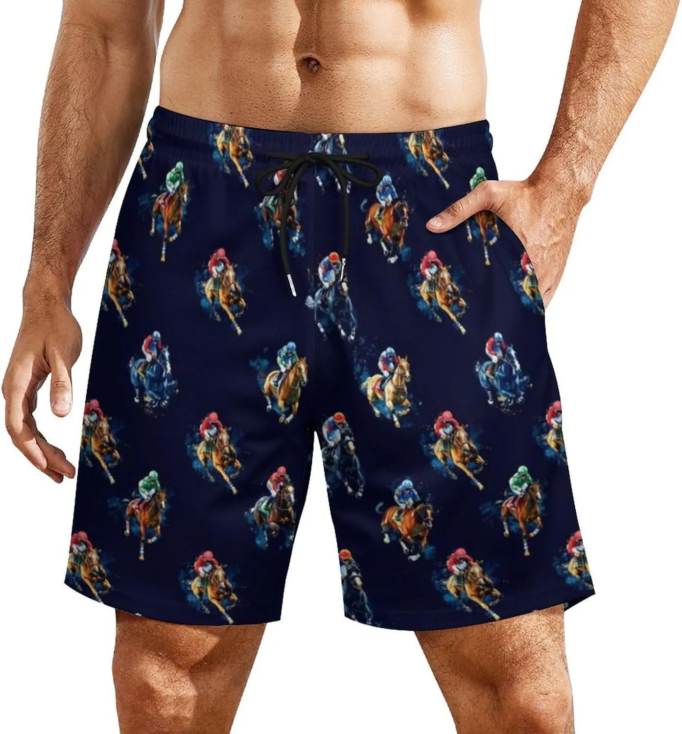 Mens Swim Trunks with Compression Liner 9 Inch Inseam Quick Dry Board Shorts