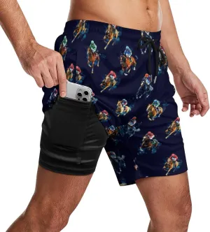 Mens Swim Trunks with Compression Liner 9 Inch Inseam Quick Dry Board Shorts