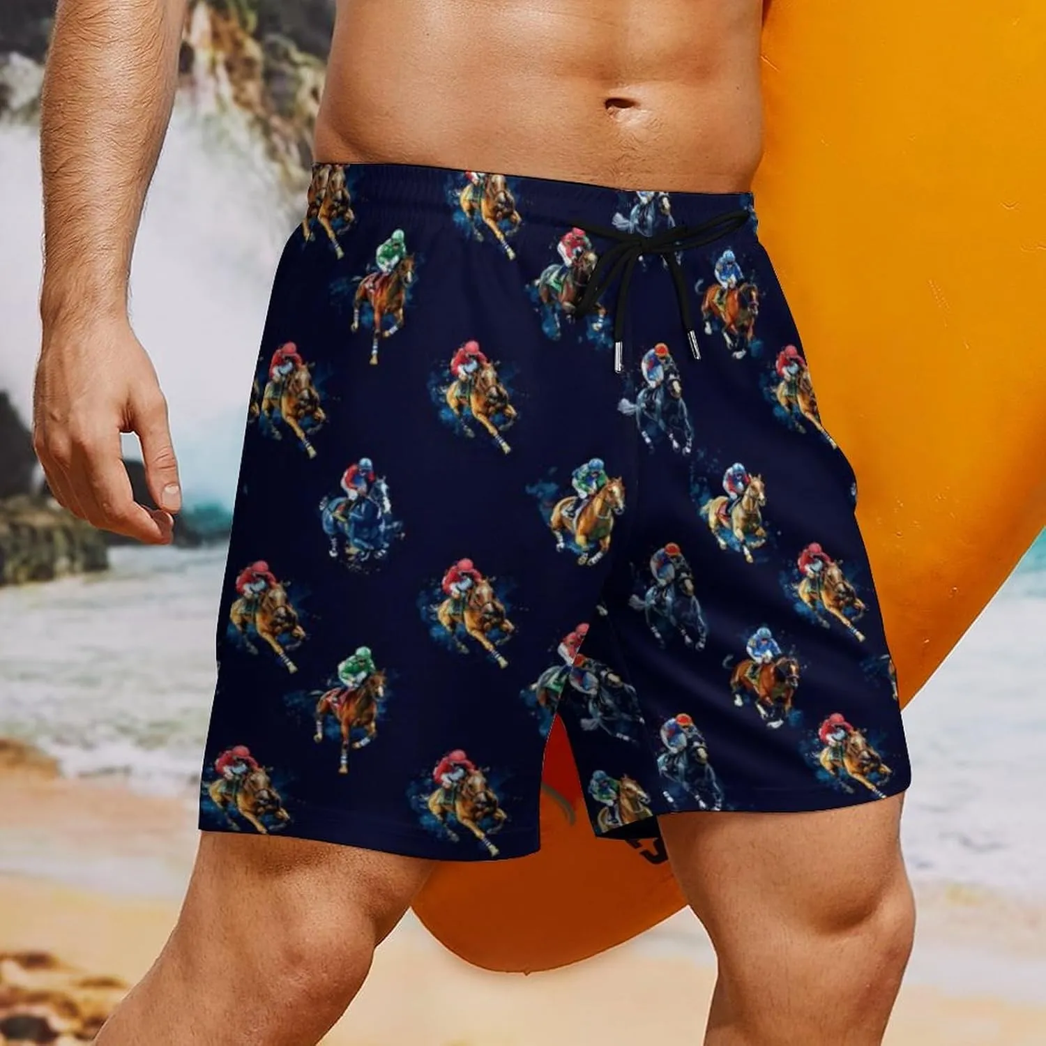 Mens Swim Trunks with Compression Liner 9 Inch Inseam Quick Dry Board Shorts