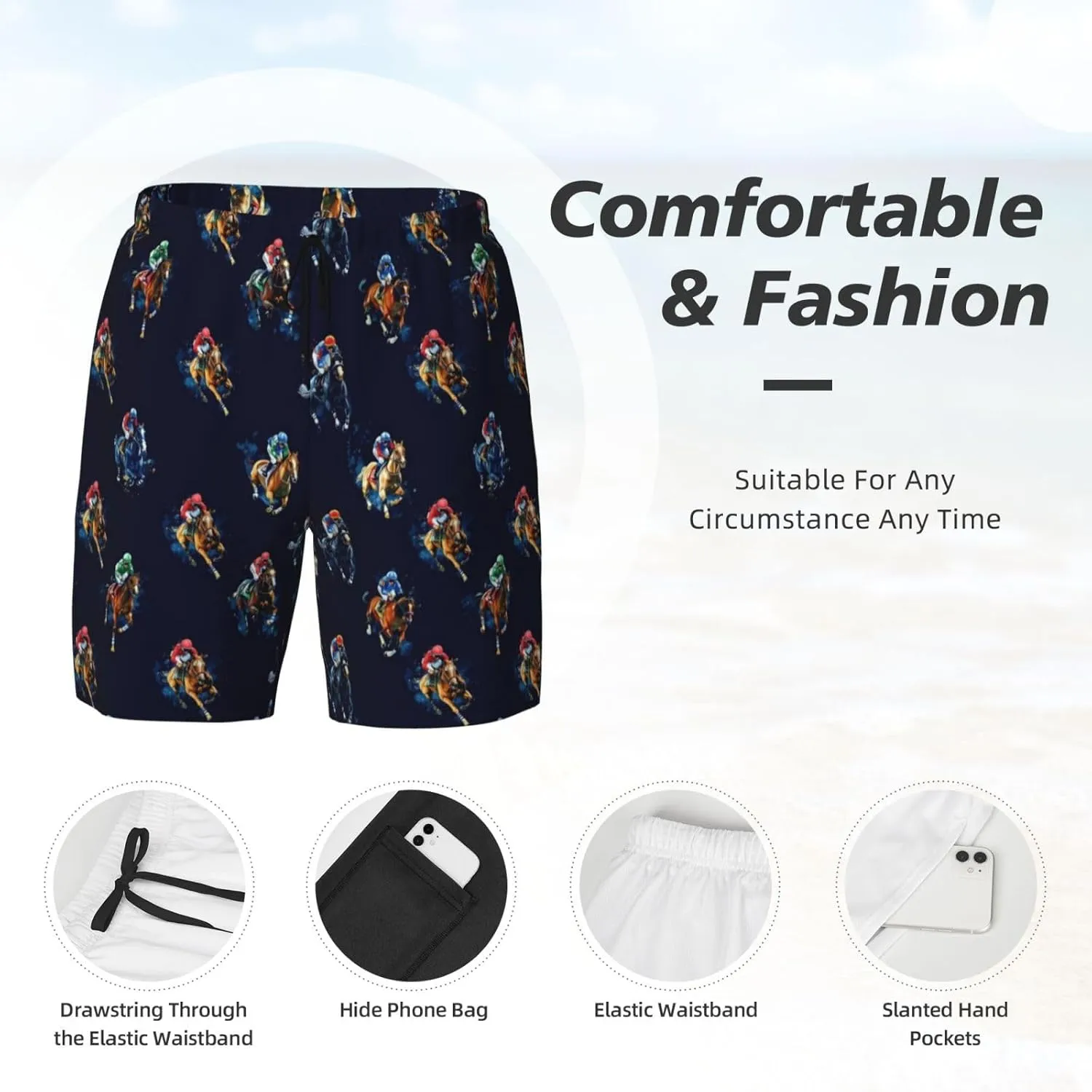 Mens Swim Trunks with Compression Liner 9 Inch Inseam Quick Dry Board Shorts