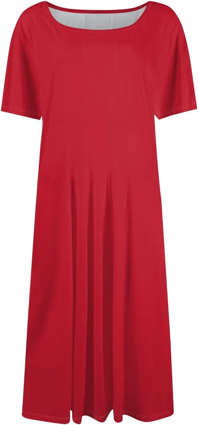 Midi Dresses for Women Spring Short Sleeve Going Out Dress Peplum Crew Neck Elegant Dresses with Pockets