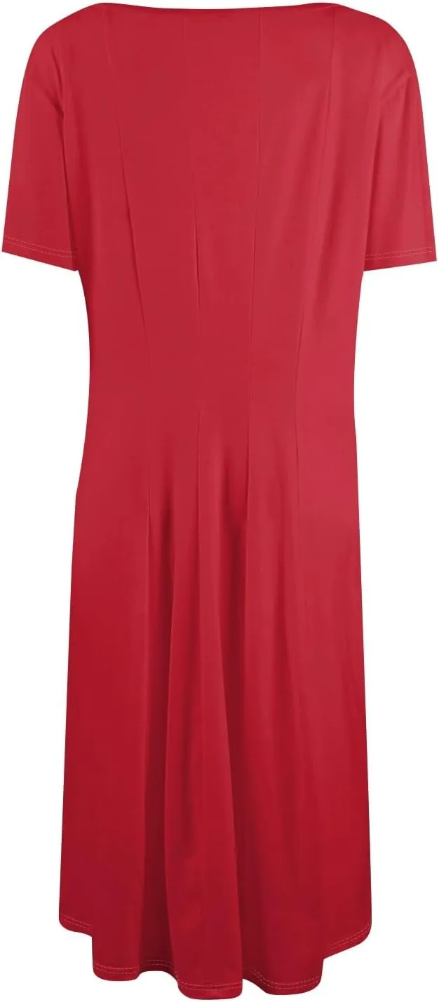 Midi Dresses for Women Spring Short Sleeve Going Out Dress Peplum Crew Neck Elegant Dresses with Pockets