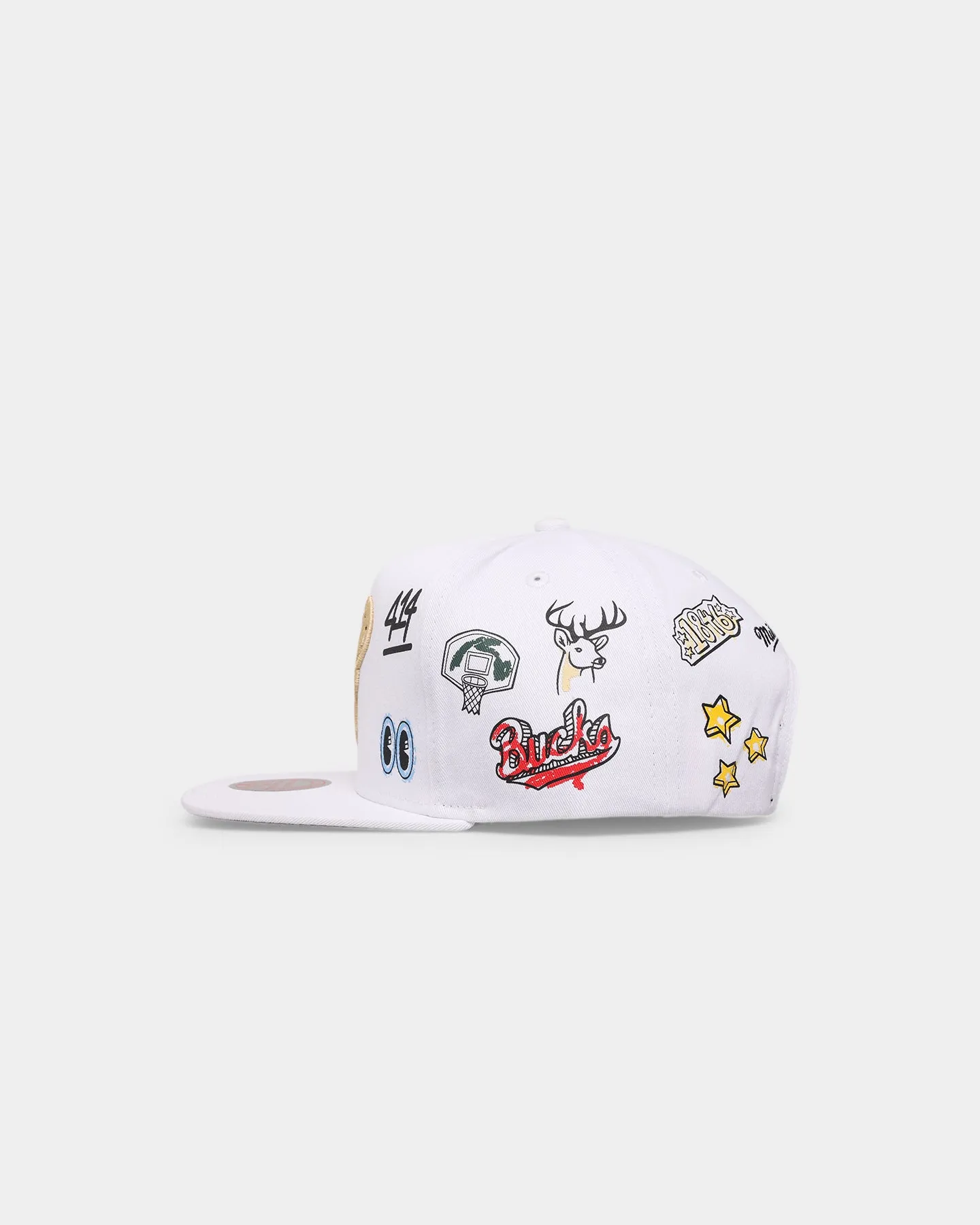 Mitchell & Ness Milwaukee Bucks 'Hand Drawn' Original Fit Snapback White
