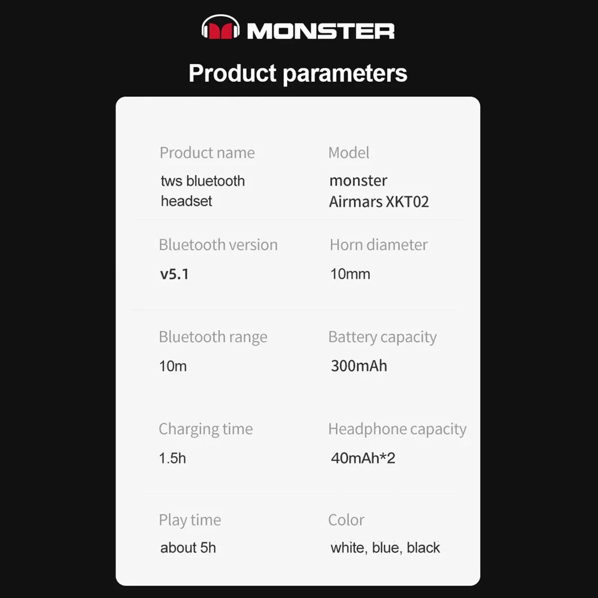 MONSTER XKT02 TWS Wireless Bluetooth Earphones