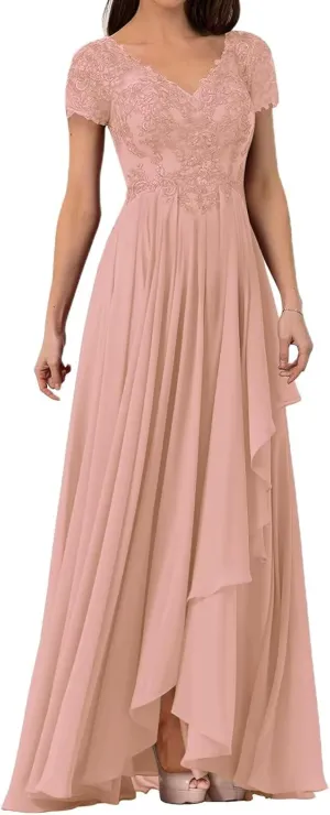 Mother of The Bride Groom Dresses for Wedding Short Sleeves Formal Evening Gown