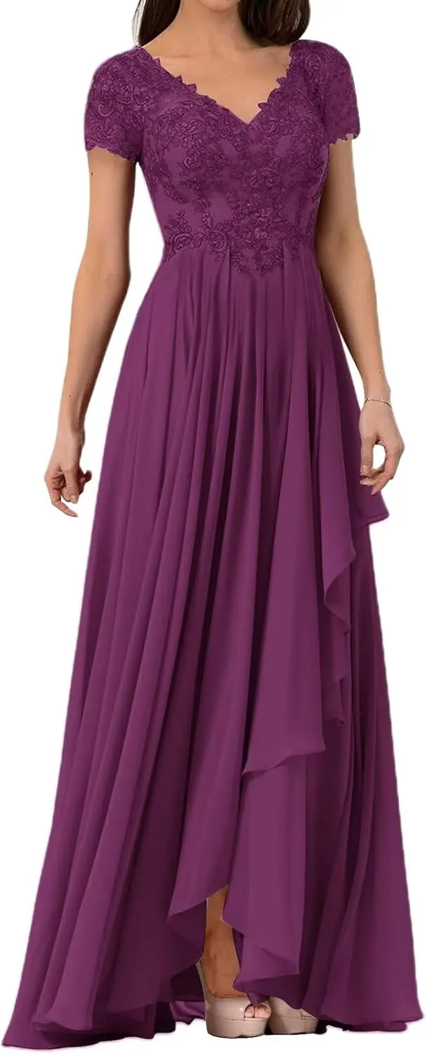 Mother of The Bride Groom Dresses for Wedding Short Sleeves Formal Evening Gown