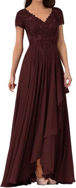 Mother of The Bride Groom Dresses for Wedding Short Sleeves Formal Evening Gown