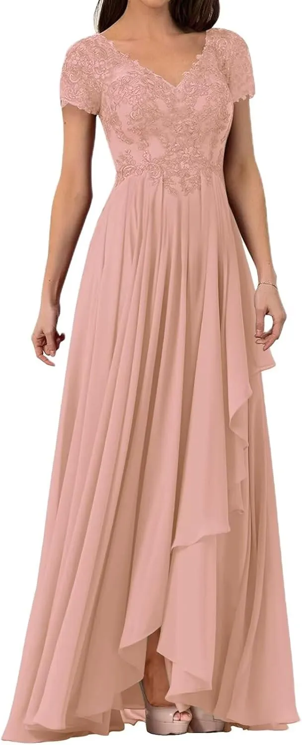 Mother of The Bride Groom Dresses for Wedding Short Sleeves Formal Evening Gown