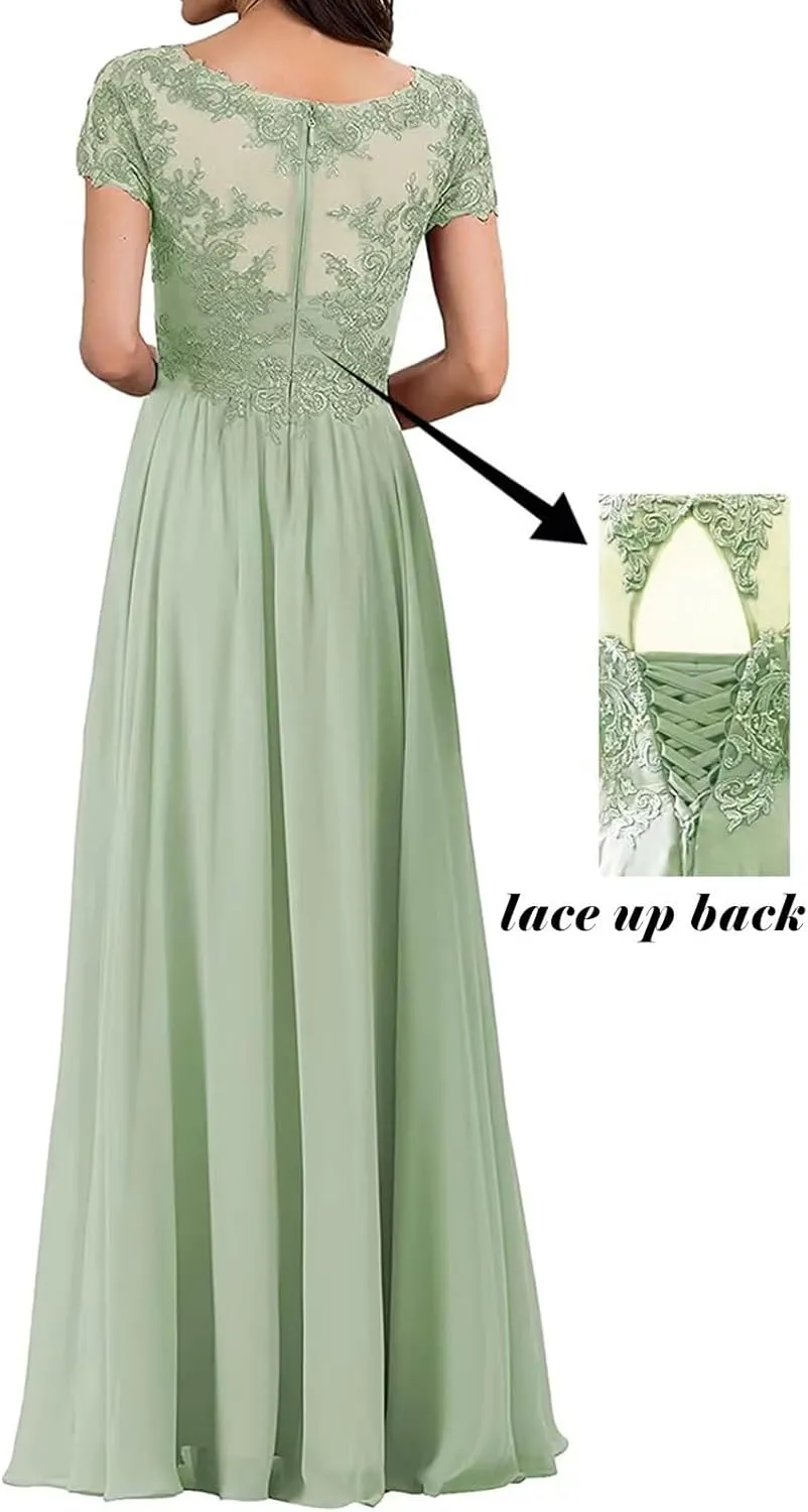 Mother of The Bride Groom Dresses for Wedding Short Sleeves Formal Evening Gown