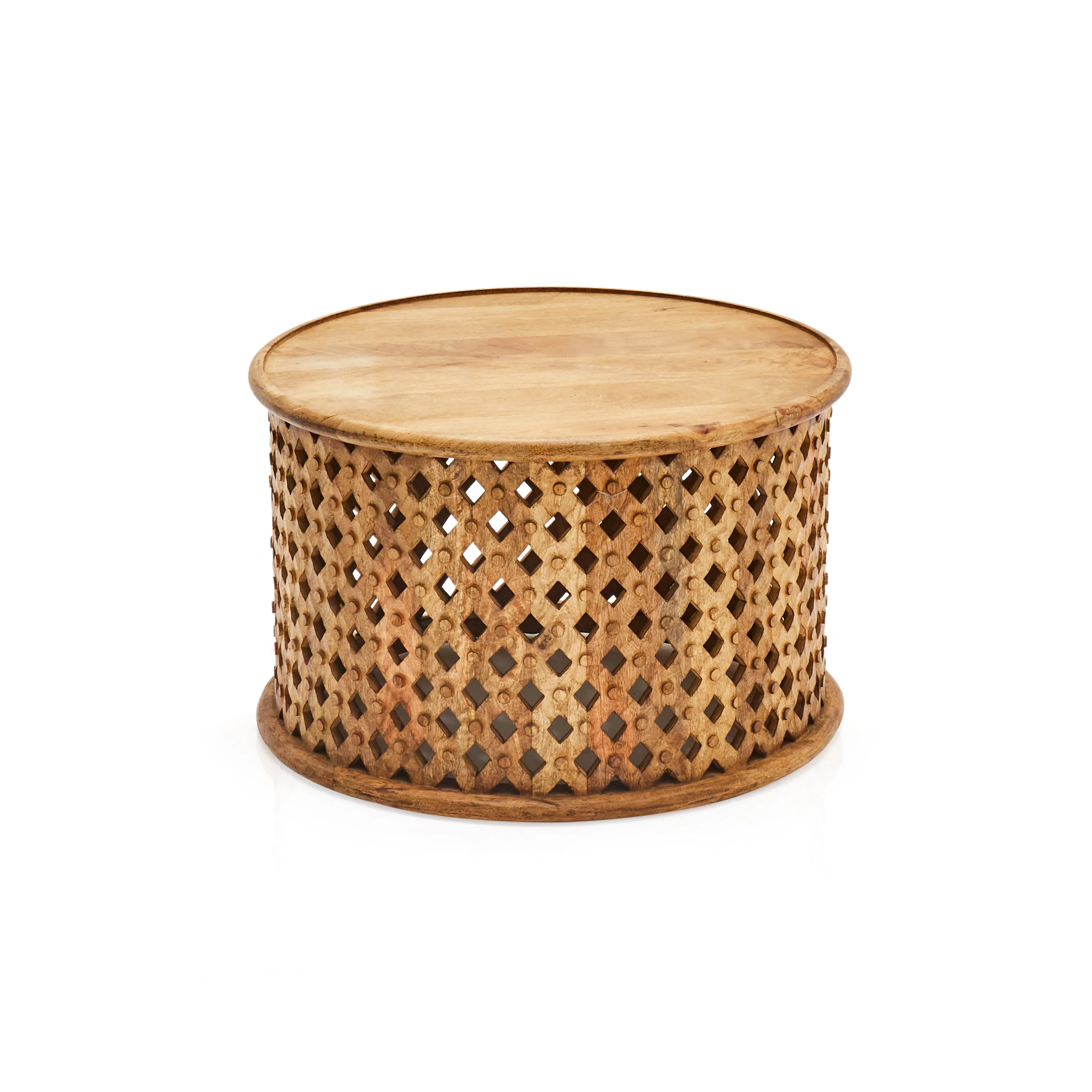 Natural Wood Diamond Patterned End Table
