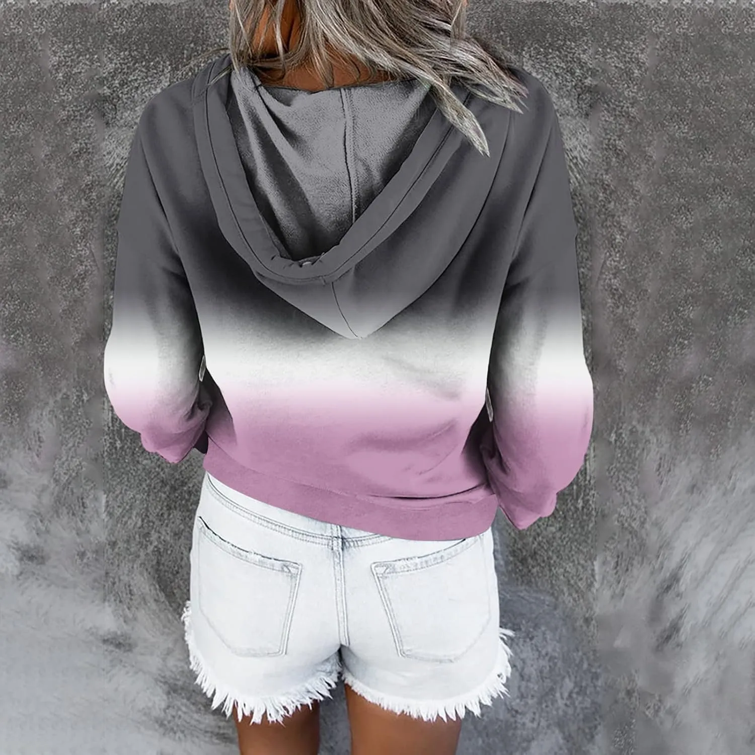 nerohusy Women Casual Button Pullover Sweatshirt V Neck Hoodies Oversized Hooded Tops with Pockets Tie Dye Long Sleeve