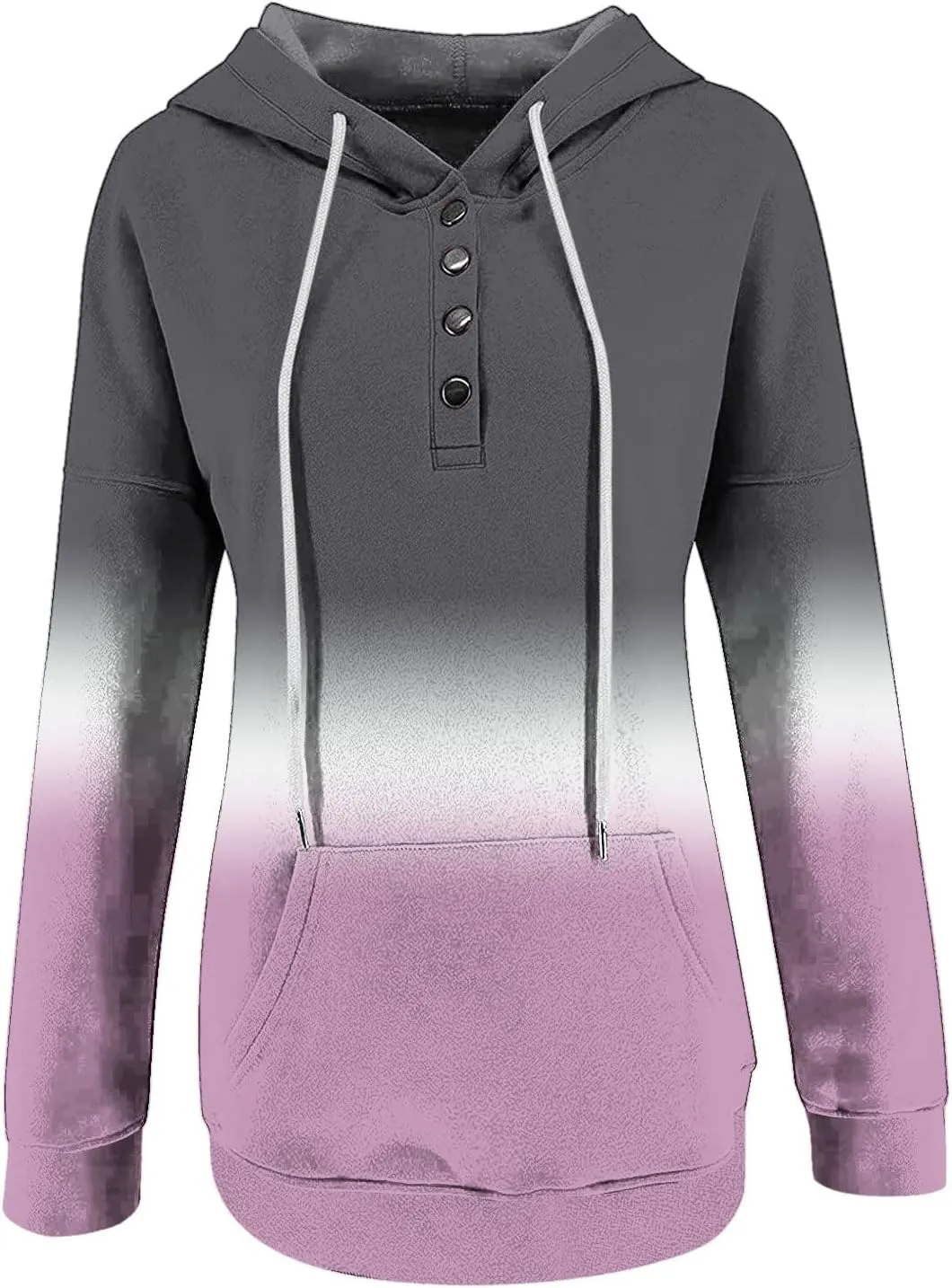 nerohusy Women Casual Button Pullover Sweatshirt V Neck Hoodies Oversized Hooded Tops with Pockets Tie Dye Long Sleeve