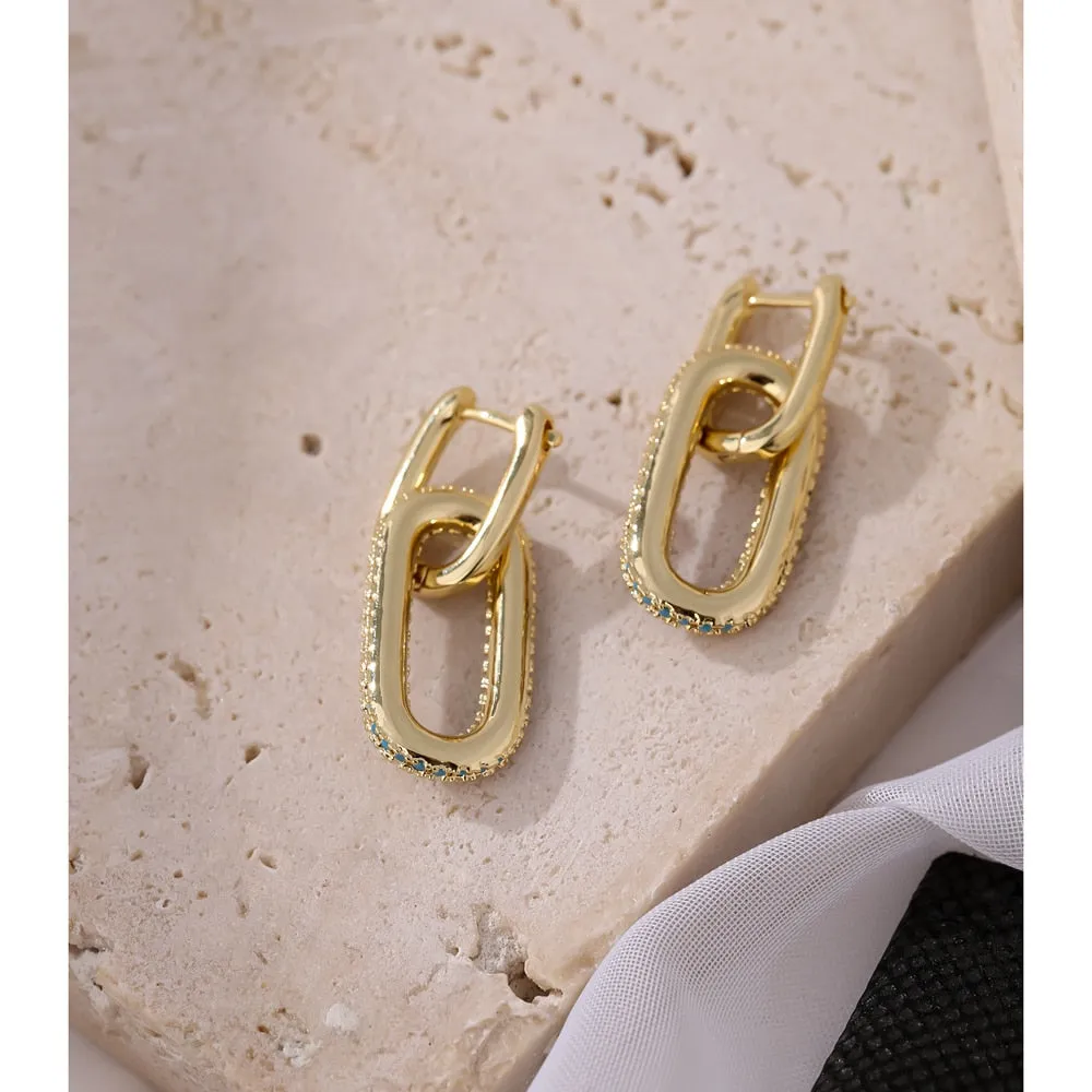 New Exquisite Shiny Cubic Zirconia Geometric Drop Earrings