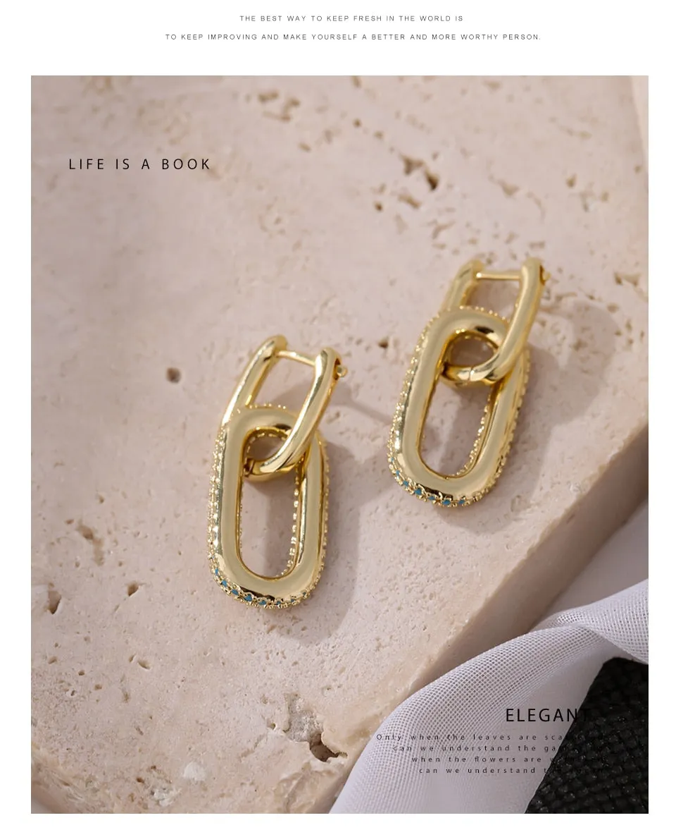 New Exquisite Shiny Cubic Zirconia Geometric Drop Earrings